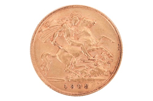 Lot 198 - A 1909 Edward VII half sovereign, 4.0 grams.