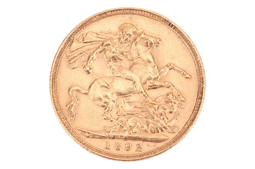 Lot 247 - An 1892 Queen Victoria full sovereign, 8.0 grams.