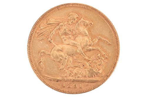 Lot 251 - An 1891 Queen Victoria full sovereign, 8.0 grams.