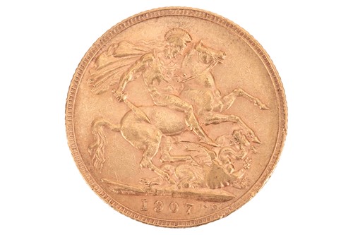 Lot 231 - A 1907 Edward VII full sovereign, 8.0 grams.