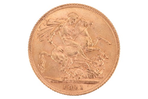 Lot 244 - A 1911 George V full sovereign, 8.0 grams.
