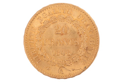Lot 263 - A French 1848 20 Franc coin, Paris mint, 6.4...