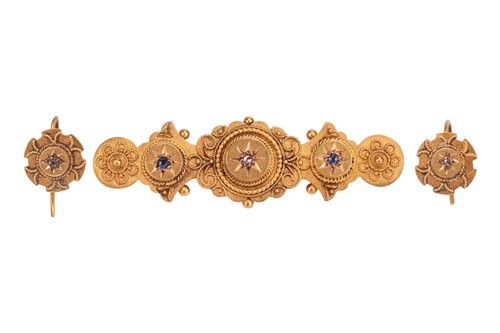 Lot 24 - A Victorian Etruscan revival mourning gem-set...