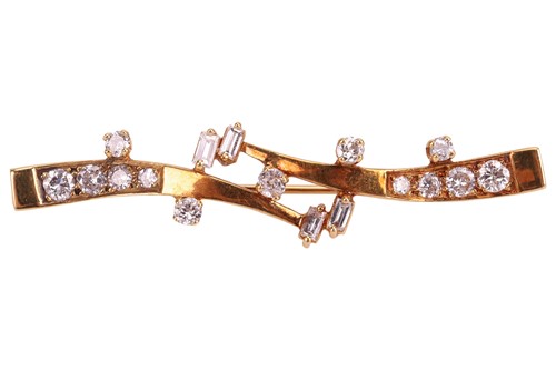Lot 78 - A diamond set bar brooch, of modernist deisgn,...