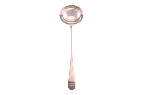 Lot 235 - A George III Scottish soup ladle; Old English...