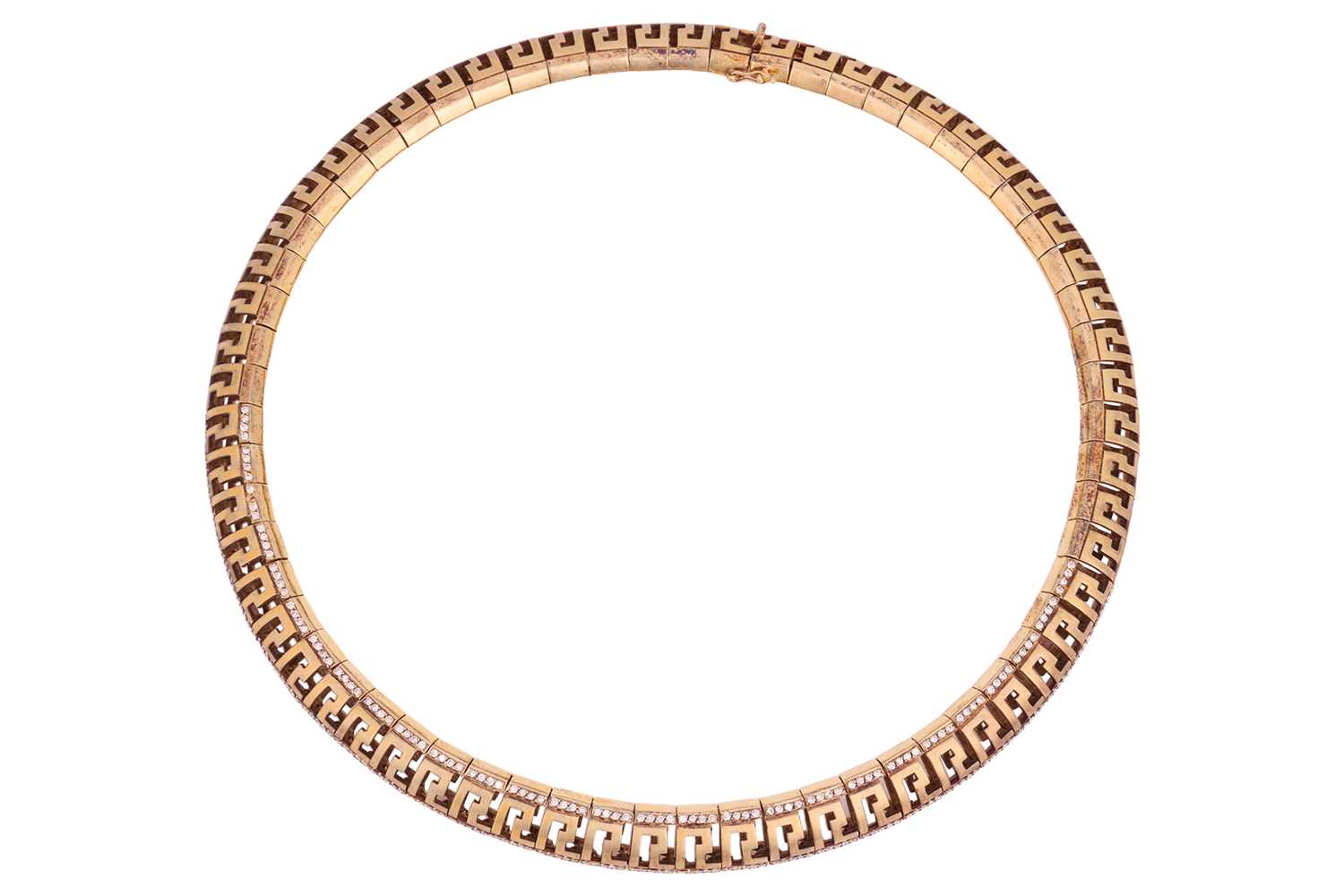 Lot 92 - A diamond-set Greek Key collar necklace, the...