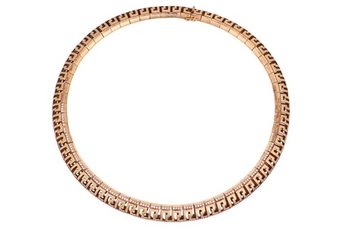 Lot 92 - A diamond-set Greek Key collar necklace, the...