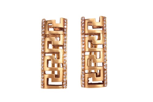 Lot 87 - A pair of diamond-set Greek Key earrings, each...