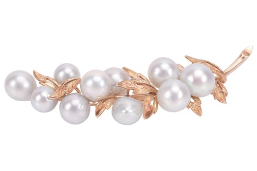 Lot 165 - A foliate brooch set with cultured pearls,...