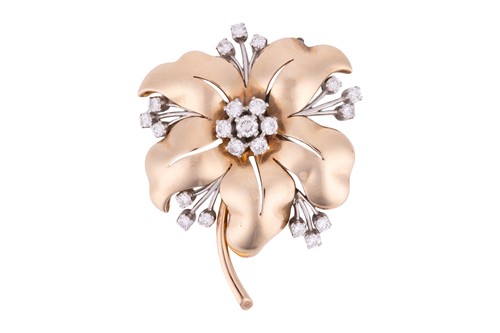Lot 74 - A Mid-Century diamond brooch and earring set,...