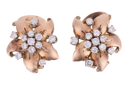 Lot 74 - A Mid-Century diamond brooch and earring set,...
