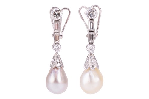 Lot 57 - A pair of natural and cultured pearl and...
