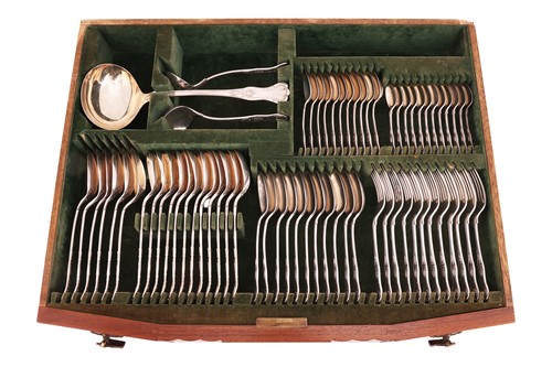Lot 369 - A cased silver canteen for twelve,...