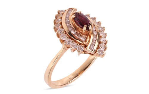 Lot 139 - A synthetic ruby and diamond ring, to the...