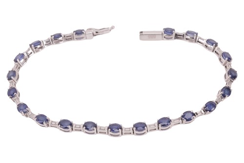 Lot 105 - A sapphire and diamond-set bracelet, composed...