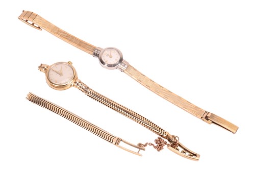 Lot 160 - Two Watches; A 9ct gold Omega, lug broken, to...