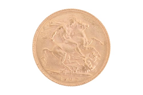 Lot 82 - A 1905 Edward VII full sovereign, 8.0 grams.
