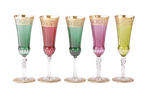 Lot 61 - Five Saint Louis 'Thistle' Champagne flutes,...