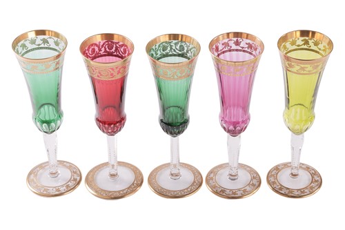 Lot 61 - Five Saint Louis 'Thistle' Champagne flutes,...