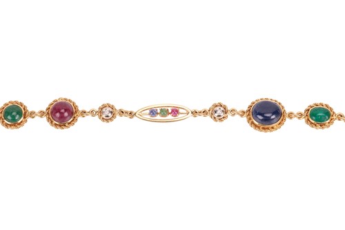 Lot 128 - A gem-set long necklace and matching bracelet,...