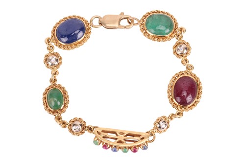 Lot 128 - A gem-set long necklace and matching bracelet,...