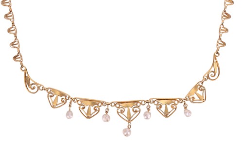 Lot 20 - An Art Nouveau pearl fringe necklace,...