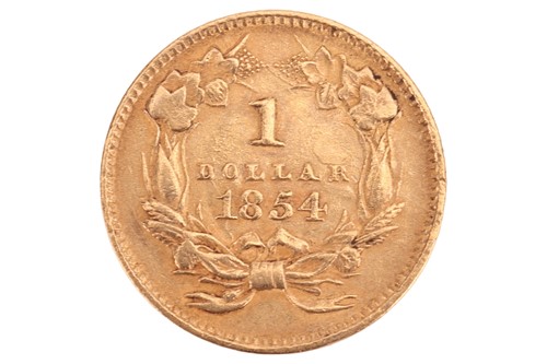 Lot 225 - An 1854 one dollar coin, 1.6 grams.