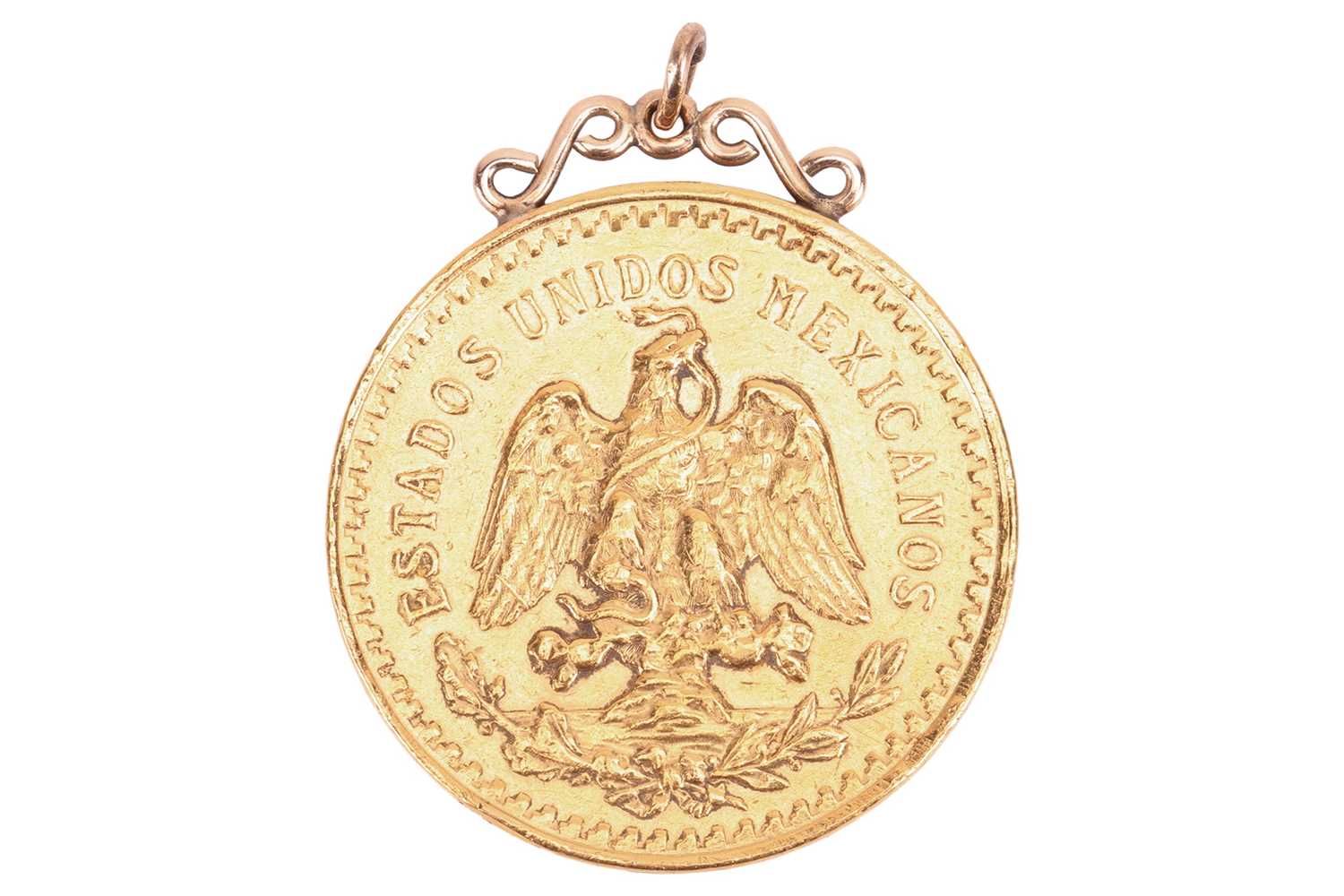 Lot 218 - A Mexican 50 Pesos coin with pendant...