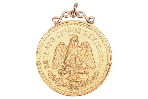 Lot 218 - A Mexican 50 Pesos coin with pendant...