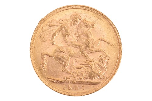 Lot 213 - A 1905 Edward VII full sovereign, Melbourne...