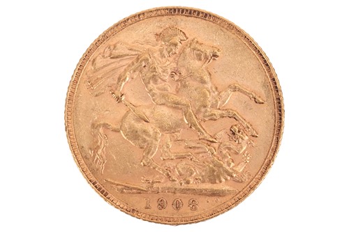 Lot 196 - A 1908 Edward VII full sovereign, 8.0 grams.