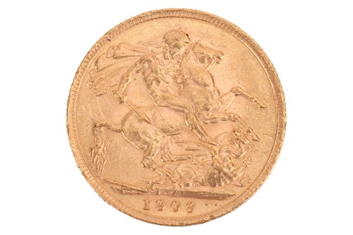 Lot 197 - A 1909 Edward VII full sovereign, 8.0 grams.