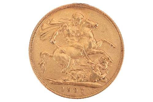 Lot 192 - A 1907 Edward VII full sovereign, 8.0 grams.