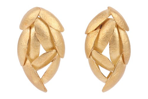 Lot 167 - A pair of earrings of stylised foliate design,...