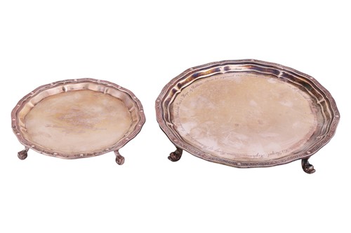 Lot 257 - Two silver presentation salvers; of piecrust...