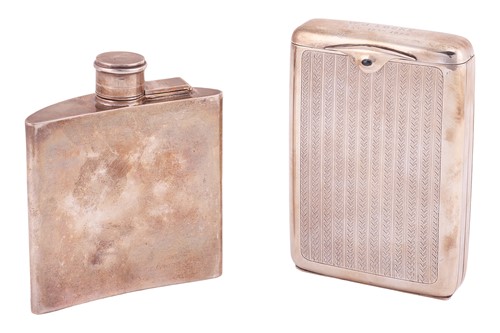 Lot 234 - An unusual folding cigarette case and a hip...