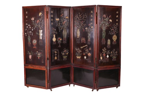 Lot 8 - A Chinese hardwood four-fold room dividing...
