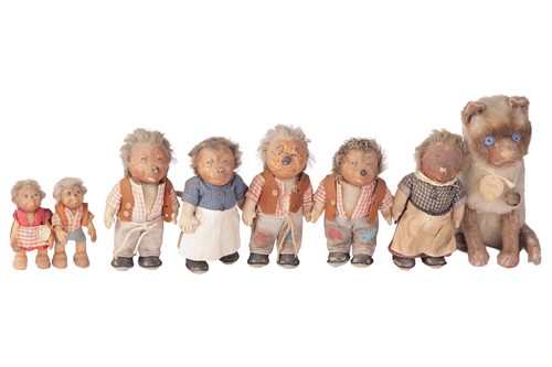 Lot 97 - A group of seven Steiff Hedgehog Mecki dolls,...