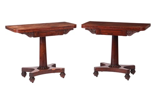 Lot 23 - A pair of William IV mahogany pedestal card...
