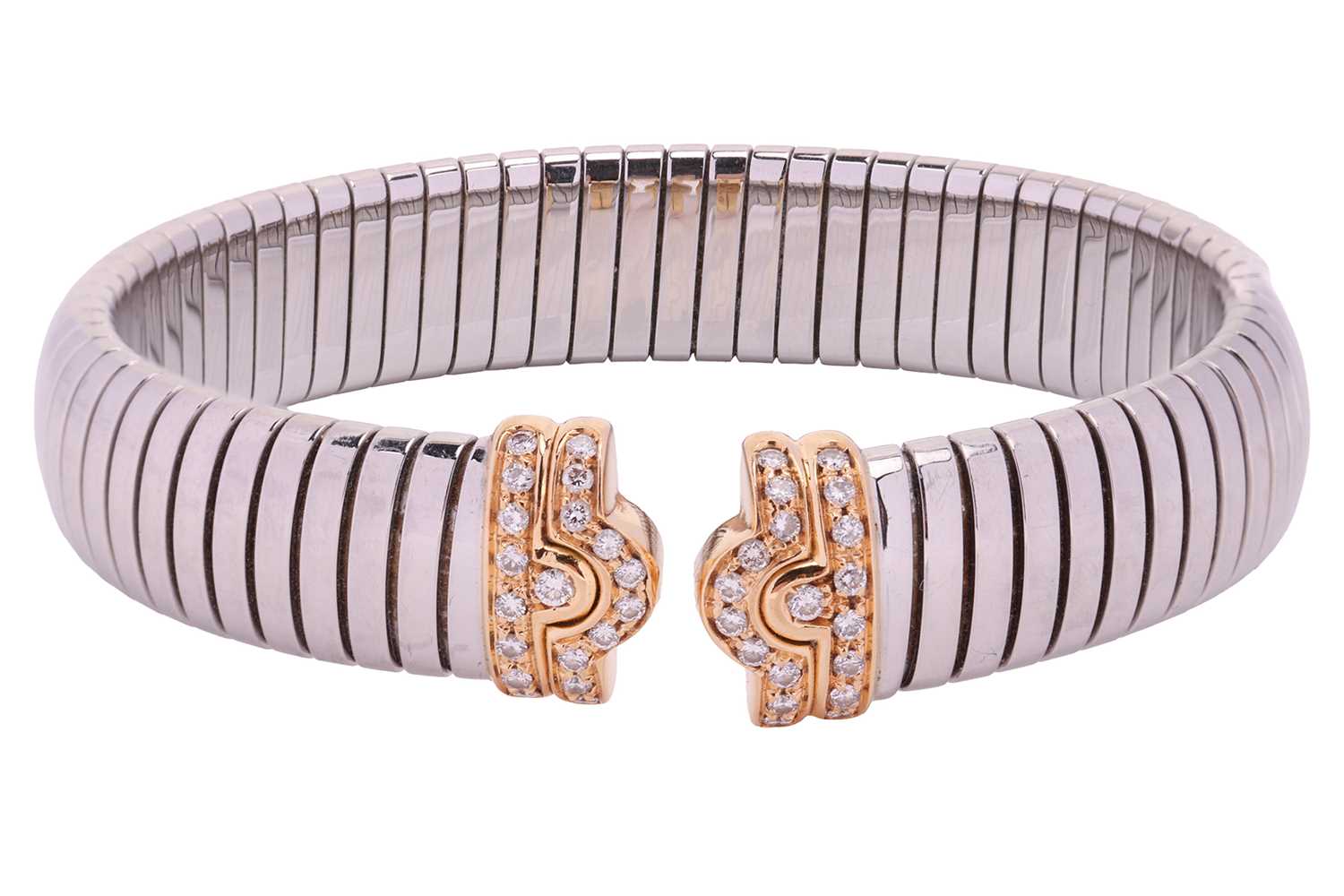 Lot 189 - Bulgari - A diamond-set tubogas open bangle,...