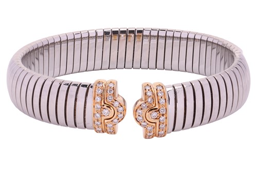 Lot 189 - Bulgari - A diamond-set tubogas open bangle,...