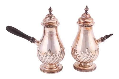 Lot 209 - A pair of silver-plated chocolate pots, of...