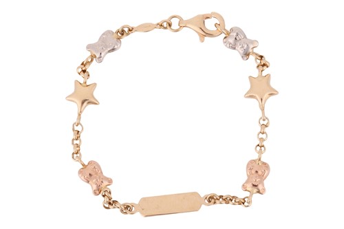 Lot 147 - An ID bracelet in tri-colour 18ct gold,...