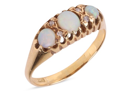 Lot 35 - An opal and diamond half-hoop ring, comprising...