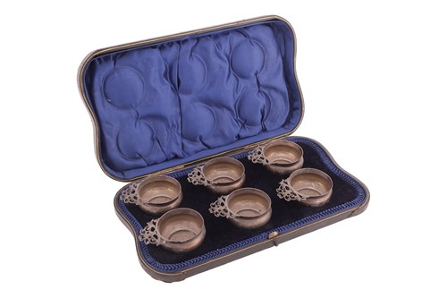 Lot 238 - A cased set of six Edwardian silver wine...