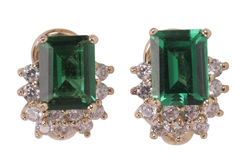 Lot 51 - A pair of green paste and cubic zirconia...