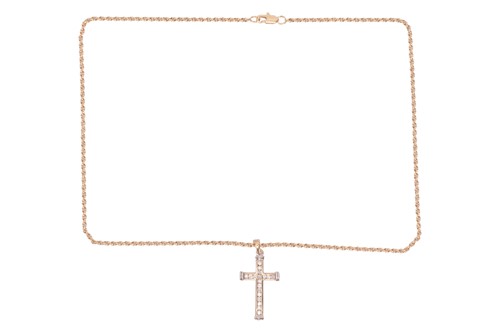 Lot 102 - A 9ct gold, diamond crucifix pendant, chanel...