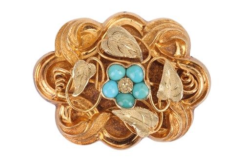 Lot 1 - A Victorian brooch, decorated with turquoise...