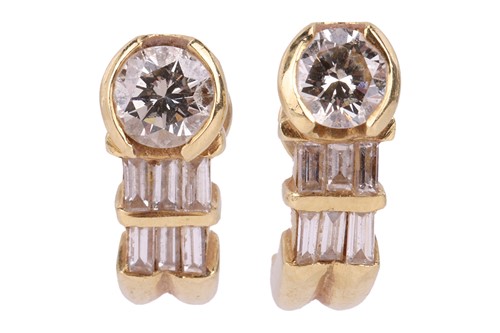 Lot 117 - A pair of diamond set half hoop earrings, set...
