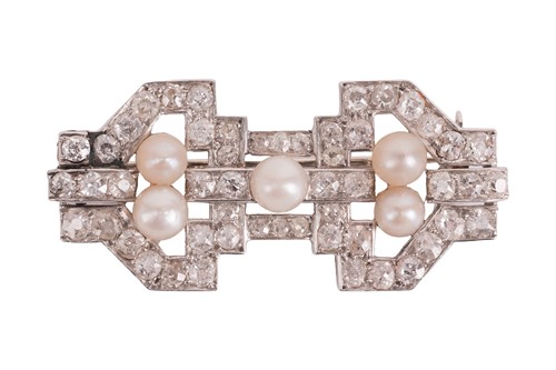 Lot An Art Deco natural pearl and diamond brooch,...